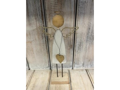 Anděl dřevěný s kovovými křídly velký
