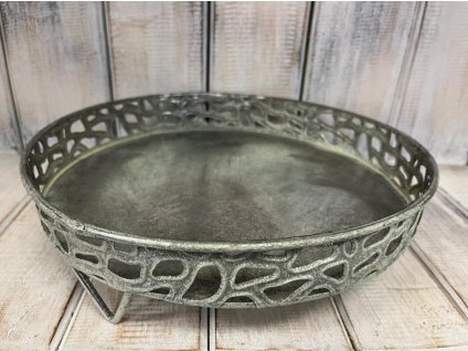 Tác kovový stříbrný na nožkách malý