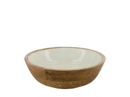 Miska dřevěná s keramickým vnitřkem bílá malá