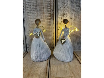 Andělka polyresin - svítící křídla srdce v ruce/kabelka