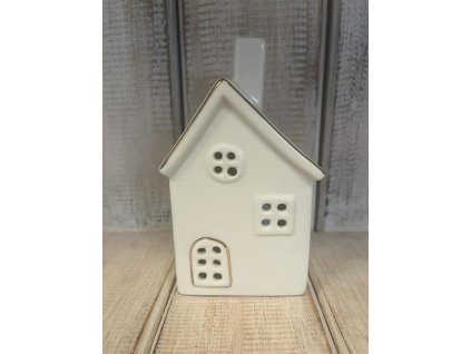 Domek keramický na čajovou svíčku bílo/zlatý