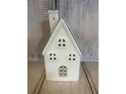 Domeček LED bílo/zlatý s komínem