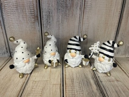 Skřítek polyresin černo/bílo/zlatý 4 druhy