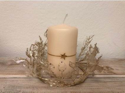 Věneček na svíčku s lístky - zlatý