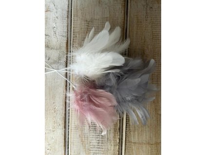 Dekorace z peří- zápich, růžový/bílý/šedý