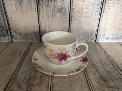 Porcelánový šálek s podšálkem - květiny