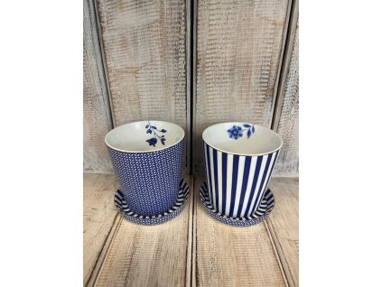 Hrneček porcelánový s talířkem - modro/bílý