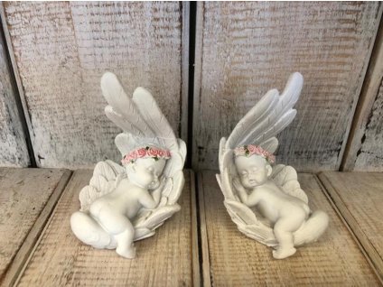 Anděl s věnečkem ležící růžový