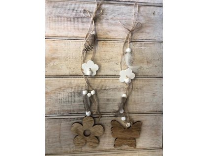 Závěs dřevo s peřím - 2ks mix