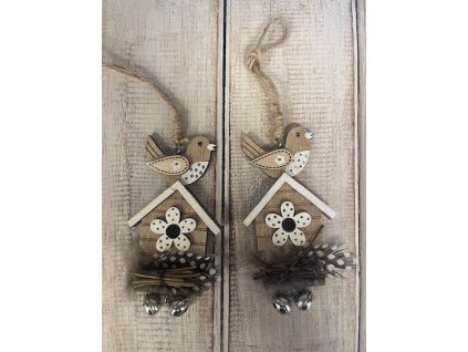 Ptačí budka s rolničkou závěsná - sada 2ks