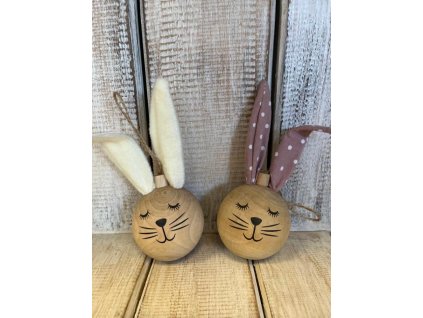 Dřevěný závěsný zajíc bílý/růžový