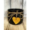 Černý keramický květináč se dřevěným srdíčkem velký