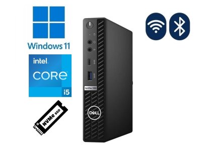 Dell Optiplex 7080 Micro, kompaktní firemní stolní počítač s procesorem Intel Core i5-10500. Zobrazuje přední panel a porty.