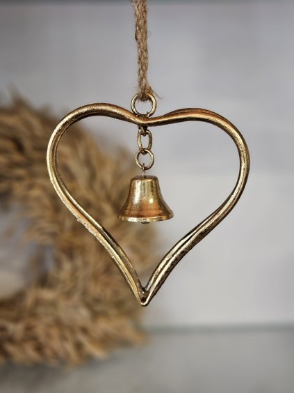 Zlaté kovové srdce so zvončekom (Veľkosť S)