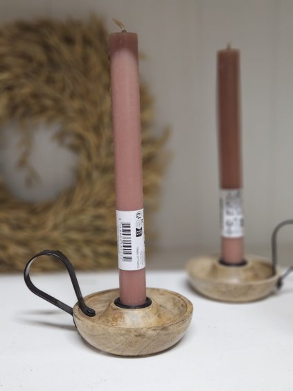 Svietnik z mangového dreva s kovovým uškom