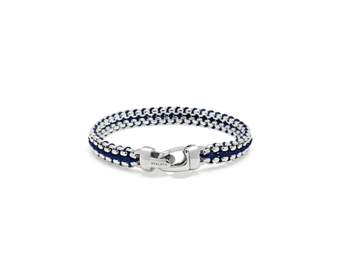 nialaya men s bracelet navy woven box chain bracelet in silver navy woven box chain bracelet in silver 1160763603