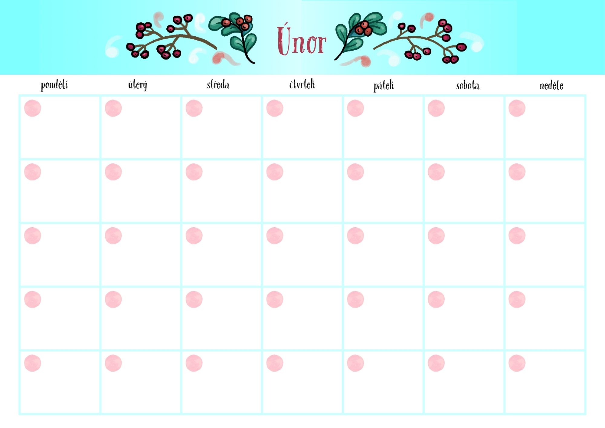 Měsíční plánovač - ÚNOR - ke stažení zdarma