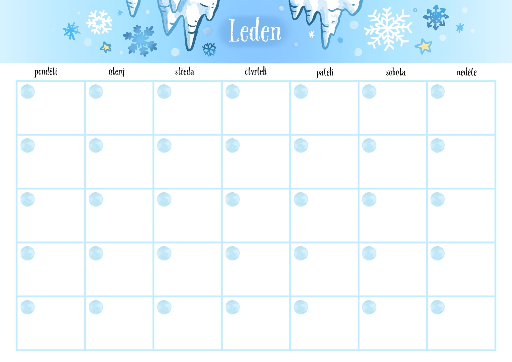 Měsíční plánovač - LEDEN - ke stažení zdarma