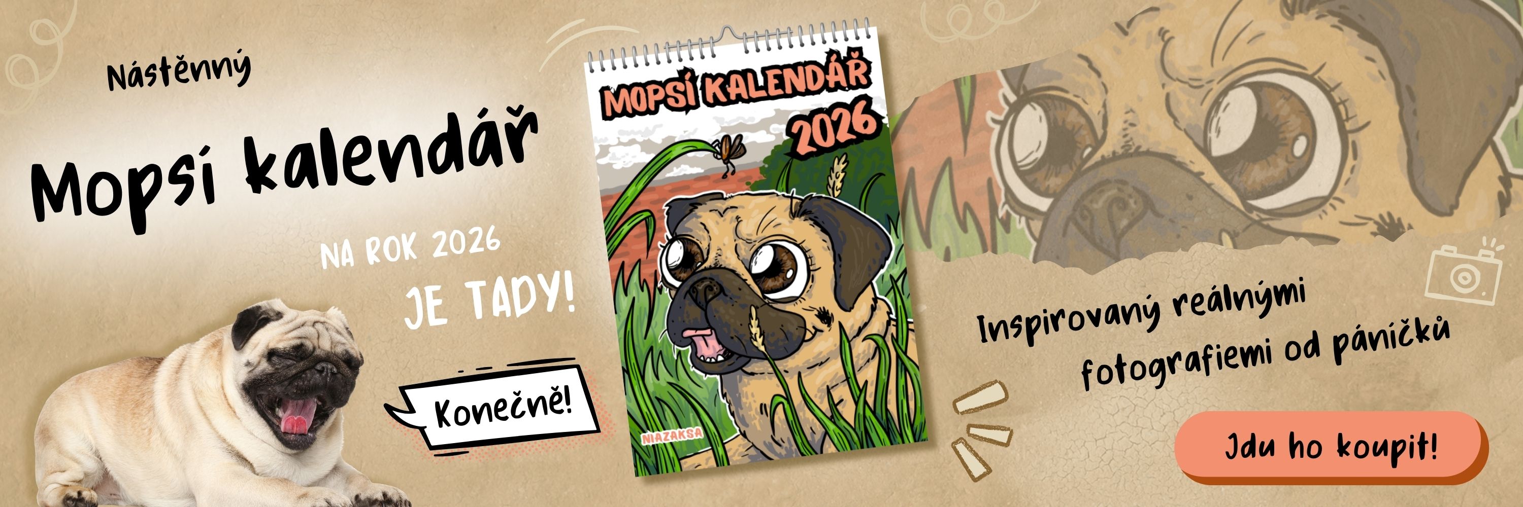 Nástěnný mopsí kalendář 2026
