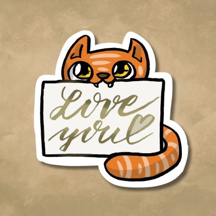 Samolepka - zrzavá kočka LOVE YOU