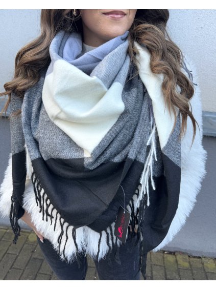 Pléd velký kostka modro šedý