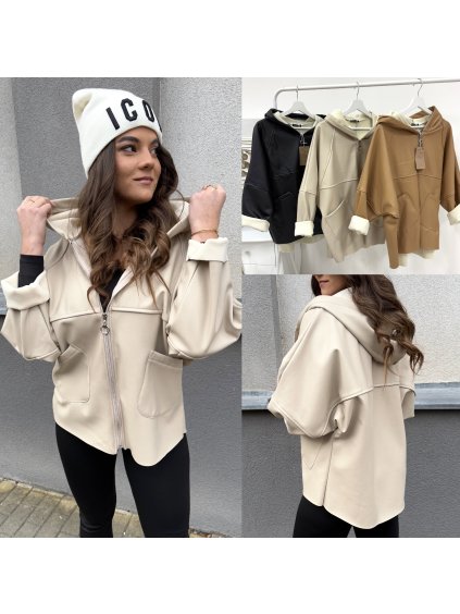 Koženková zateplená oversize bunda černá