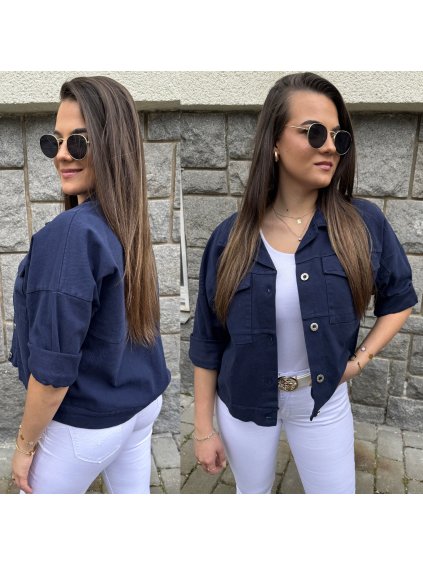 Denim Oversize bunda tmavě modrá kratší