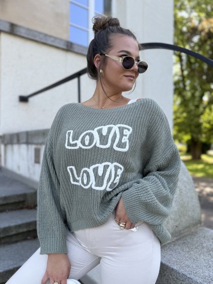 Oversize svetr khaki Love