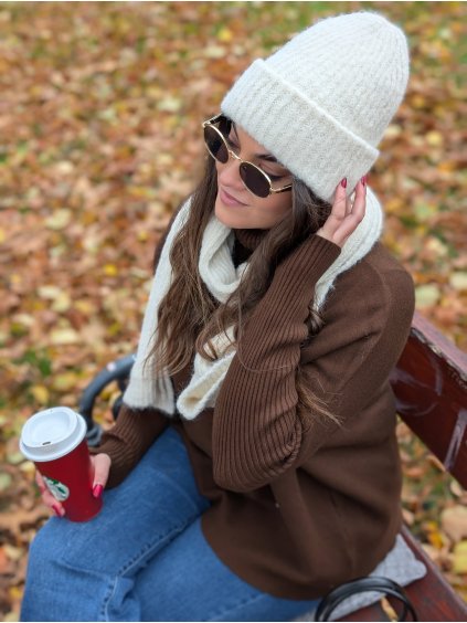 Set čepice a šála béžový