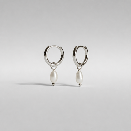 Pearl Hoop Silver náušnice