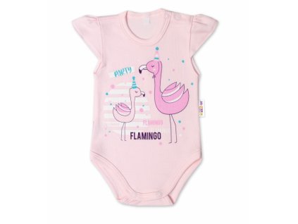 123445 216387 baby nellys bavlnene kojenecke body kr rukav flamingo sv ruzove