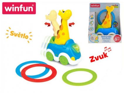Winfun - Auto žirafa narážecí s kroužky na baterie