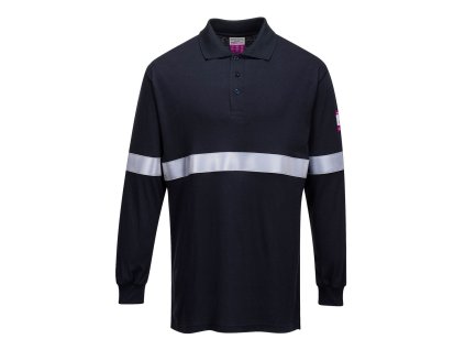 Plameňu odolné a antistatické polo s dlhým rukávom modrá