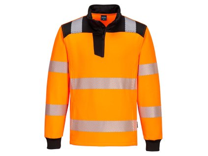 PW3 Hi-Vis mikina 1/4 zips oranžovo-čierna