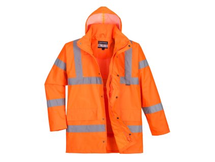 Hi-Vis priedušná interaktívna dopravná bunda do dažďa oranžová