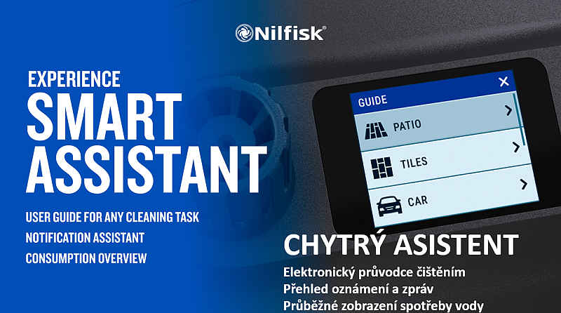 Nilfisk Smart Assistant — chytrý asistent s průvodcem čištěním, oznámeními a přehledem spotřeby vody