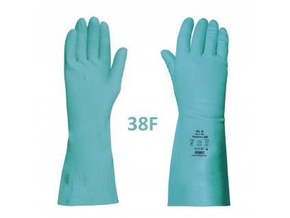 Rukavice gumové technické Neutron "38F"  330/0,38 mm, nitrilové, zelené, semišované (Velikost S - 6)