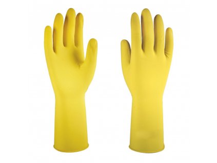 Rukavice gumové domácí PRIMA semišované, délka 30 cm (Barva žlutá, Velikost S - 6)