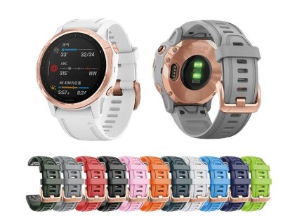 Silikonový gumový řemínek pro Garmin Fenix 5s/6s/7s 20 mm SPORTY army green zelený QuickFit rose gold růžová přezka