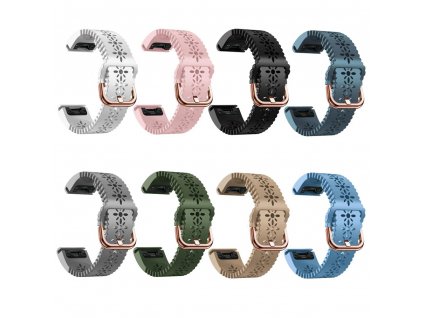 FLOWERS silikonový řemínek pro Garmin Fenix 5s/6s/7s 20 mm QuickFit rose gold růžová přezka