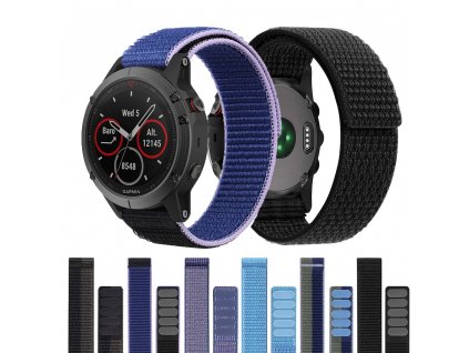 22mm jednostranně provlékací Pratelný nylonový řemínek pro Garmin Fenix Epix 2 PRO na suchý zip velcro UltraFit