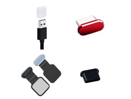 DUST Prachová záslepka pro USB C USB A samice samec s poutkem silikonová kovová alu nalepovací pro mobil PC (Typ 17: USB-A samec s poutkem bílá)