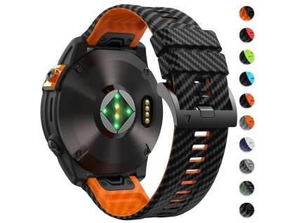 gCARBON 22mm silikonový řemínek s karbonovým vzorem pro Garmin Fenix 8 Tactix Enduro 3 QuickFit (Barva Oranžová/Černá)