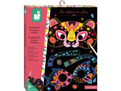 Janod vyškrabovacie obrázky Zvieratá Masky a Okuliare Atelier Sada Mini 5+