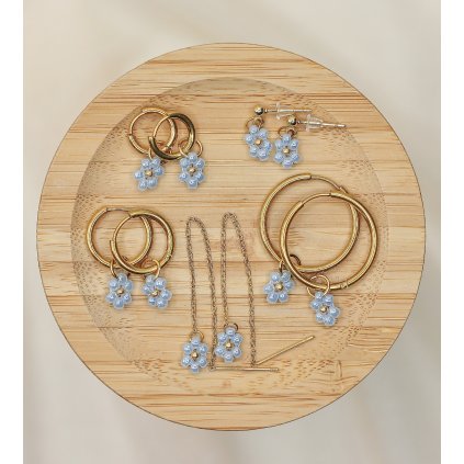 Náušnice - nebesky modrá, zlaté detaily