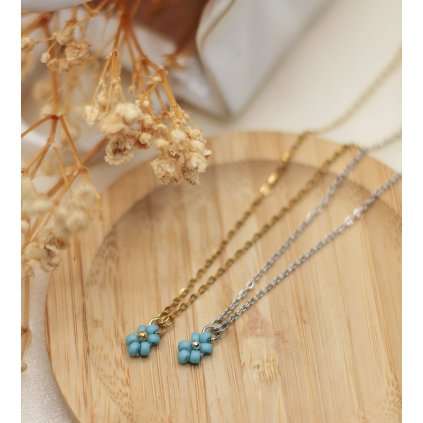 Kytička na řetízku - matná tyrkysově modrá