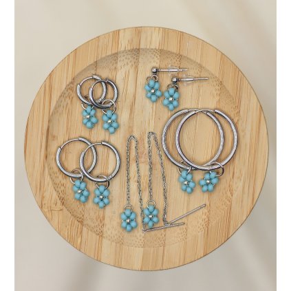 Náušnice - matná tyrkysově modrá, stříbrné detaily