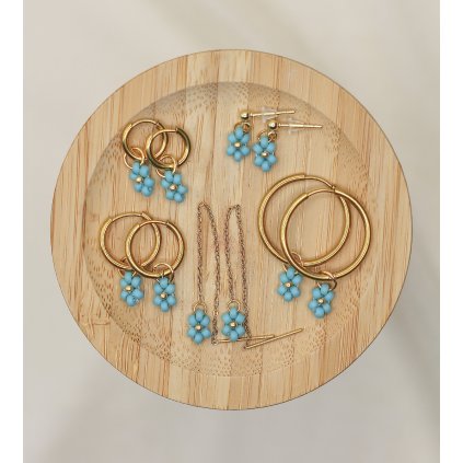 Náušnice - matná tyrkysově modrá, zlaté detaily