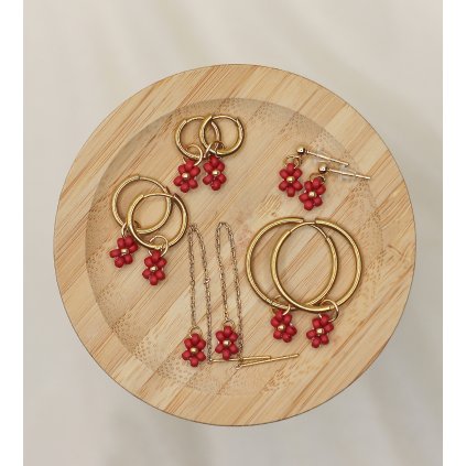 Náušnice - matná cihlově červená, zlaté detaily