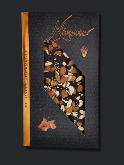 Hořká čokoláda 70,5% s mandlemi 145g -velká, řemeslná, exkluzivní, dárková